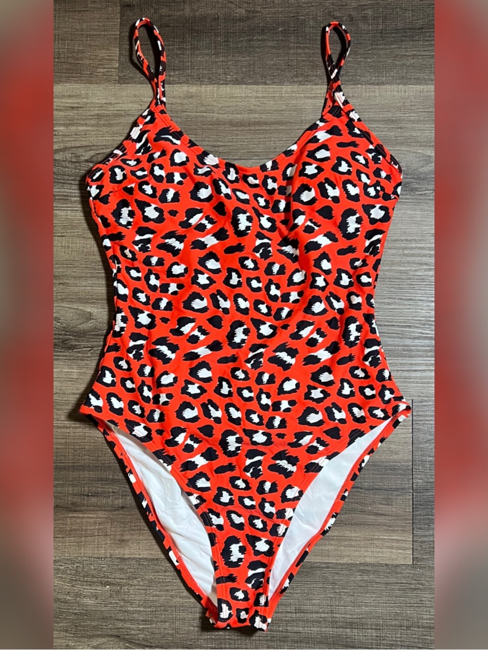 Cupshe Red Orange Leopard Print One Piece Swim Suit Cutout Back
